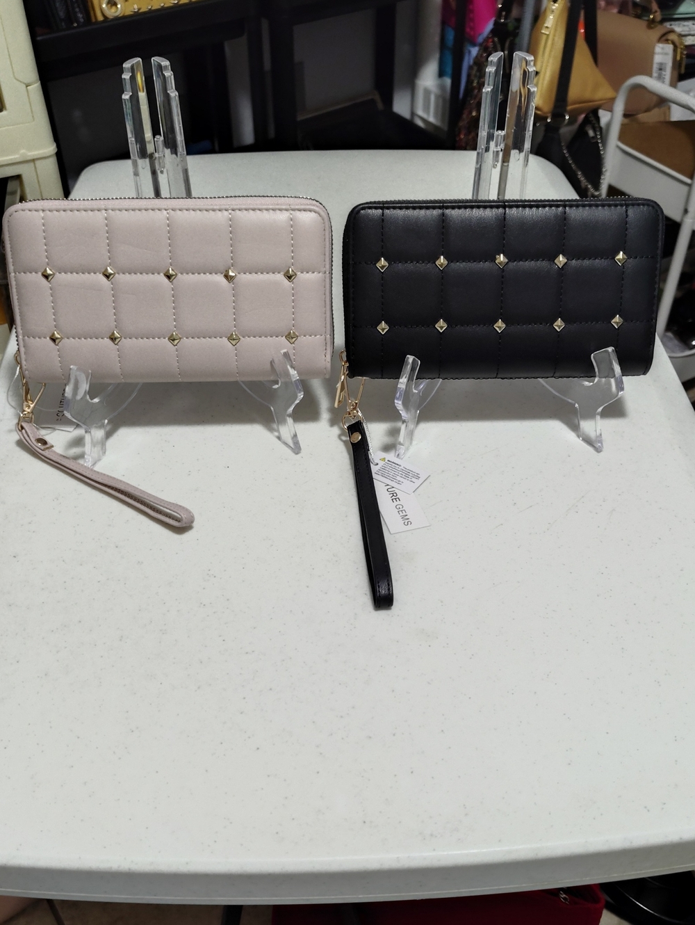 2 Brand New Quilted Wristlet Wallet - Black &  Pale Pink
